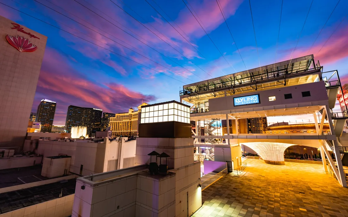The LINQ Promenade lit up at dusk