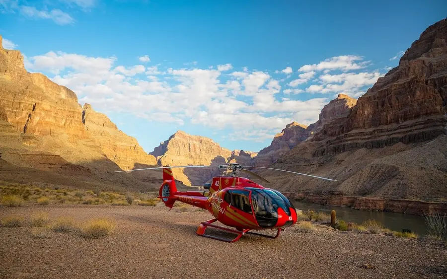A helicopter on the floor of the Grand Canyon