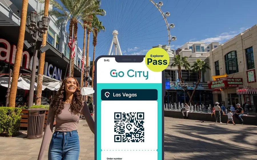 A phone showing a Las Vegas attraction pass on the promenade