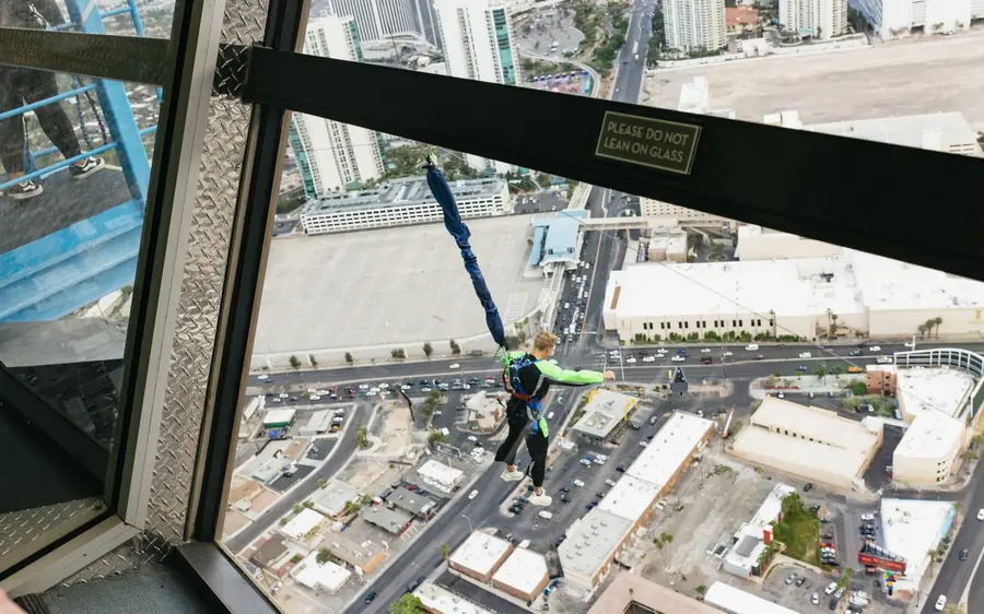 Looking straight down the STRAT tower from the SkyJump deck